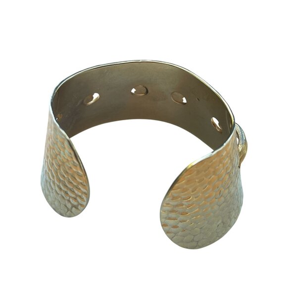 Hammered Gold Plated Ornate Design Cuff Vintage Thick Concave Bracelet Runway 80 - Picture 3 of 14